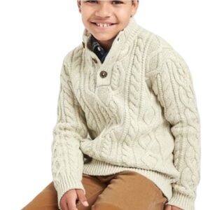 NEW Gap Kids Cream Cable Knit Sweater Little Boys Medium 3 Button Wool Blend